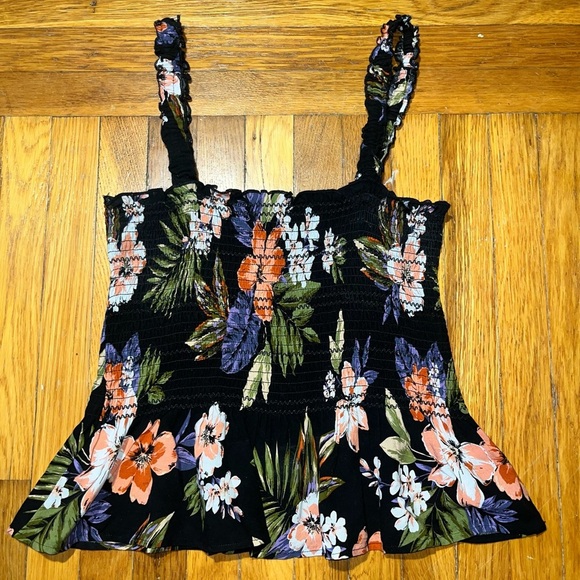 Patrons of Peace Tops - Patrons of Peace Black Floral Smocked Tank Top